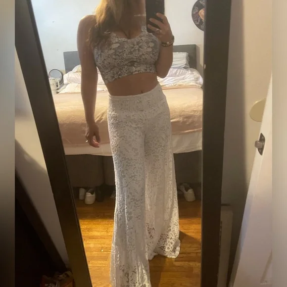 High rise super wide leg Lace pants white Size L - Picture 15 of 17